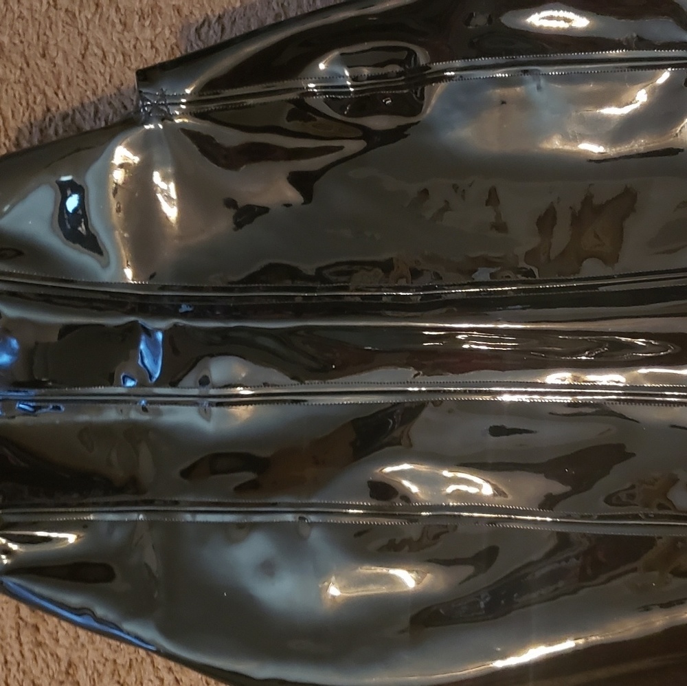 Grayscale black patent leather skirt